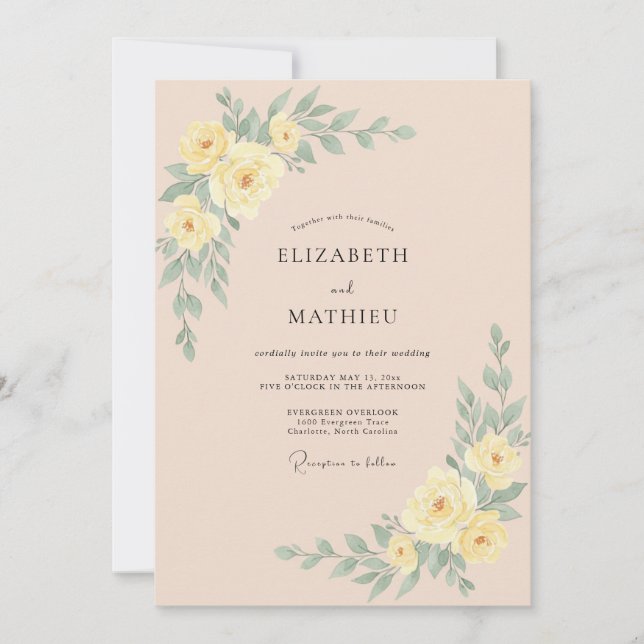 Yellow Graceful Romantic Wedding Invitation (Front)