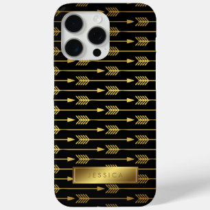 Yellow Gradient and Black Arrows Pattern iPhone 15 Pro Max Case