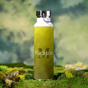 Yellow Gradient Geometric Mesh Pattern Monogram Water Bottle