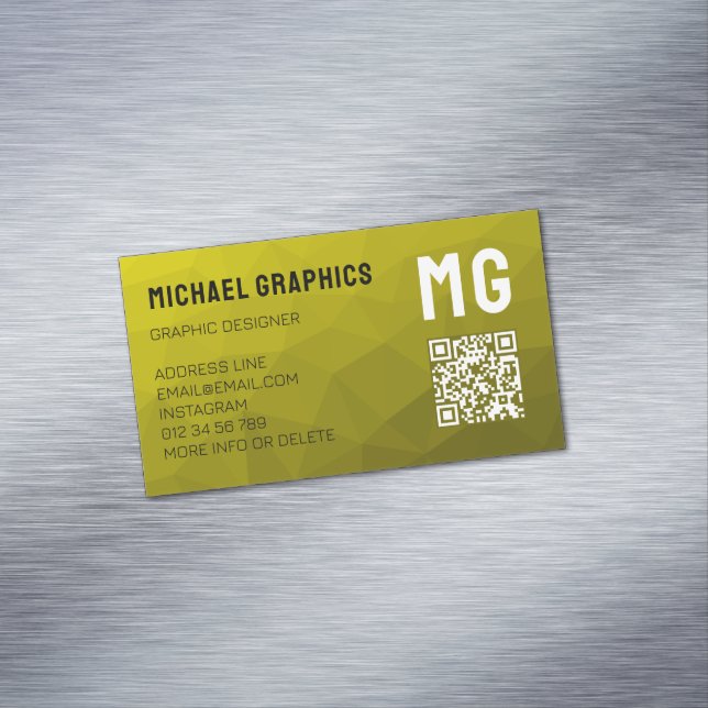 Yellow gradient geometric mesh pattern QR code Magnetic Business Card (In Situ)