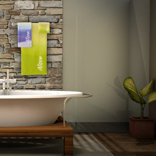 Yellow gradient lavender abstract name bath towel set