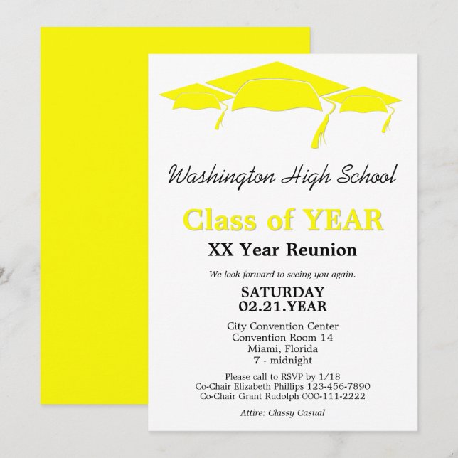 Yellow Graduation Caps Class Reunion Template (Front/Back)