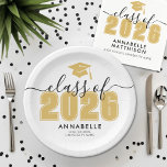 Yellow Graduation Party Paper Plate<br><div class="desc">Class of 2026 Bold Elegant Black and Yellow Gold Graduation Paper Plate. Celebrate this milestone with a stylish and personalised graduation paper plate, perfect for serving food at a graduation party. Featuring "Class of 2026" (or any year) in bold typography, the year and graduation cap icon are highlighted in yellow...</div>
