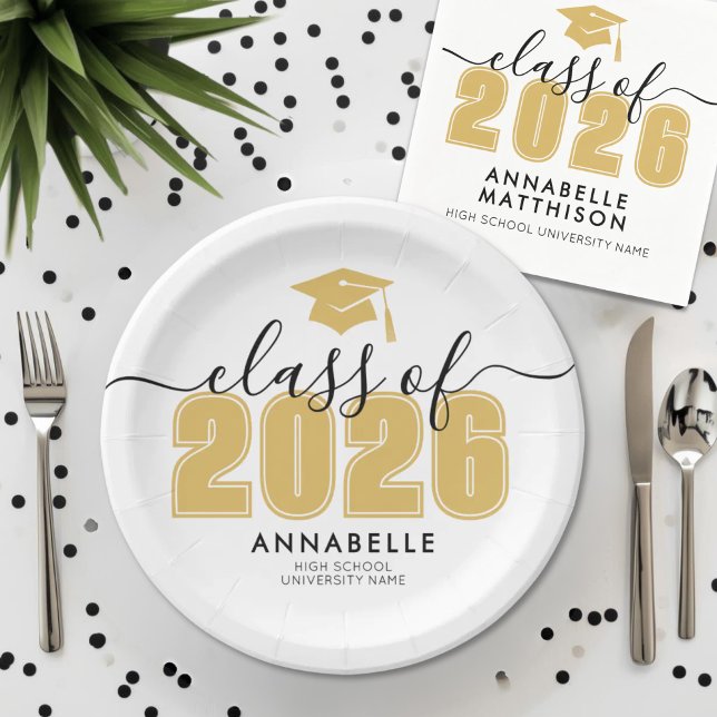 Yellow Graduation Party Paper Plate (Graduate Yellow Gold Graduation Party Paper Plates )