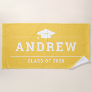 Yellow Graduation Party Personalised Name Beach Towel