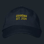Yellow Grandma Est 2024 Embroidered Baseball Cap<br><div class="desc">Embroidered Grandma Est 2024 baseball cap. The text is in a yellow. This grandma est. 2024 cap would make a unique grandma announcement,  Christmas gift for grandma,  birthday gift for grandma and more.</div>