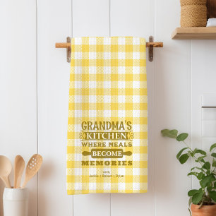Yellow Grandma Meals Become Memories Tea Towel