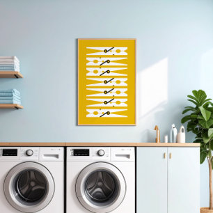 Yellow Graphic Clothes Pins Laundry Room Art Poster