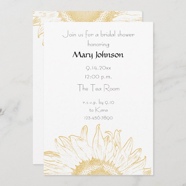 Yellow Graphic Sunflower Bridal Shower Invitation (Front/Back)