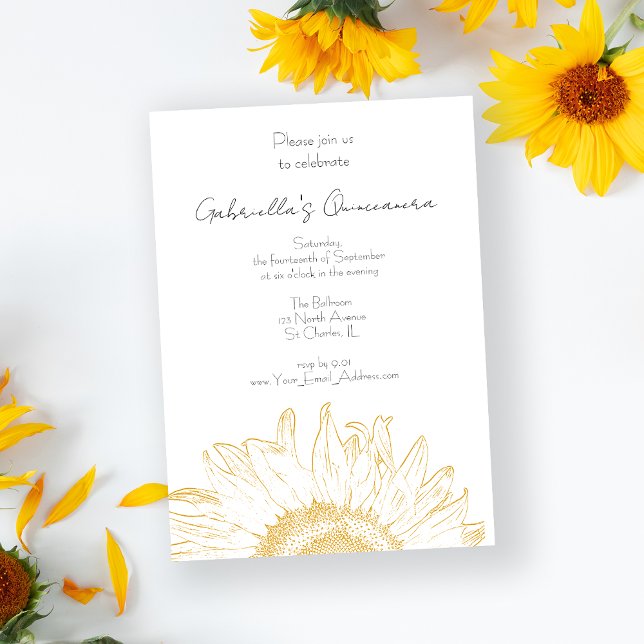 Yellow Graphic Sunflower Quinceanera Invitation (Creator Uploaded)