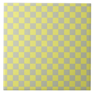 Yellow + Gray Check Checkered Checkerboard Pattern Ceramic Tile