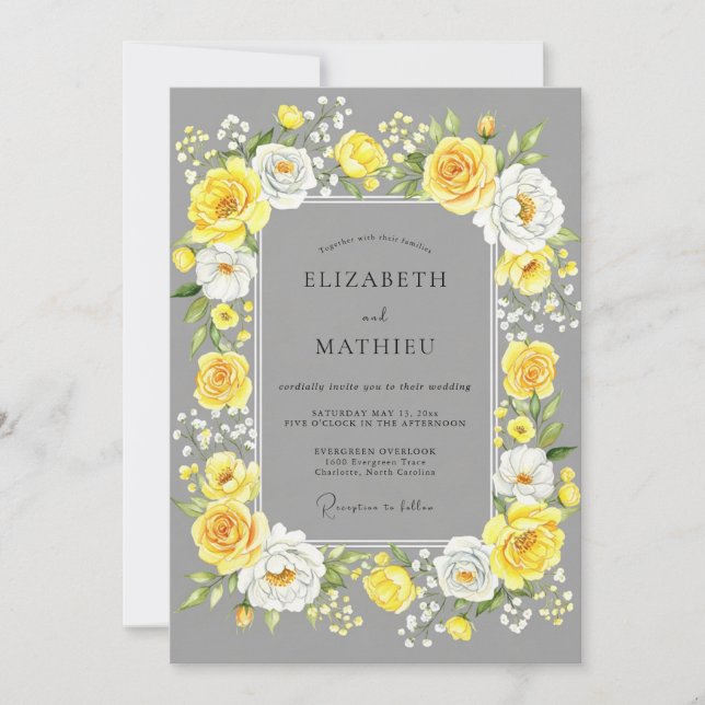 Yellow Gray Cheerful Summer Wedding Invitation (Front)