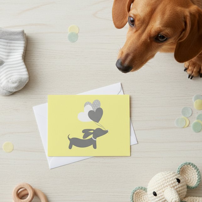 Yellow Gray Dachshund Baby Shower Thank You Cards (Yellow dachshund baby shower thank you cards)
