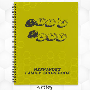 Yellow Gray Family Name Board Game Scorebook Notebook