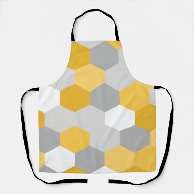 Yellow Gray Hexagon Geometric Pattern Apron (Front)