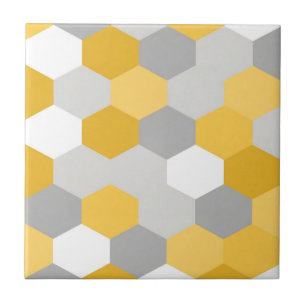 Yellow Gray Hexagon Geometric Pattern Ceramic Tile