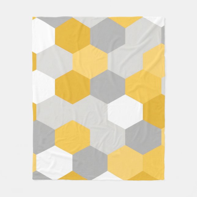 Yellow Gray Hexagon Geometric Pattern Fleece Blanket (Front)