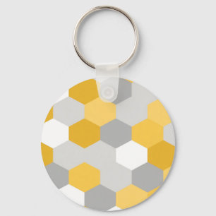Yellow Gray Hexagon Geometric Pattern Key Ring