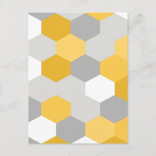 Yellow Gray Hexagon Geometric Pattern Postcard