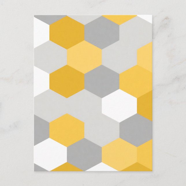 Yellow Gray Hexagon Geometric Pattern Postcard (Front)
