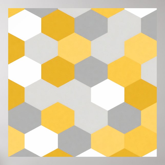 Yellow Gray Hexagon Geometric Pattern Poster (Front)