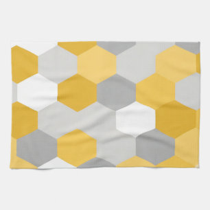 Yellow Gray Hexagon Geometric Pattern Tea Towel