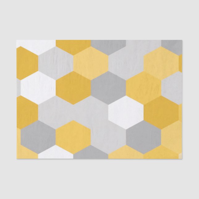 Yellow Gray Hexagon Geometric Pattern Tissue Paper (Front)