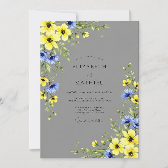 Yellow Gray Vibrant Meadow Wedding Invitation (Front)