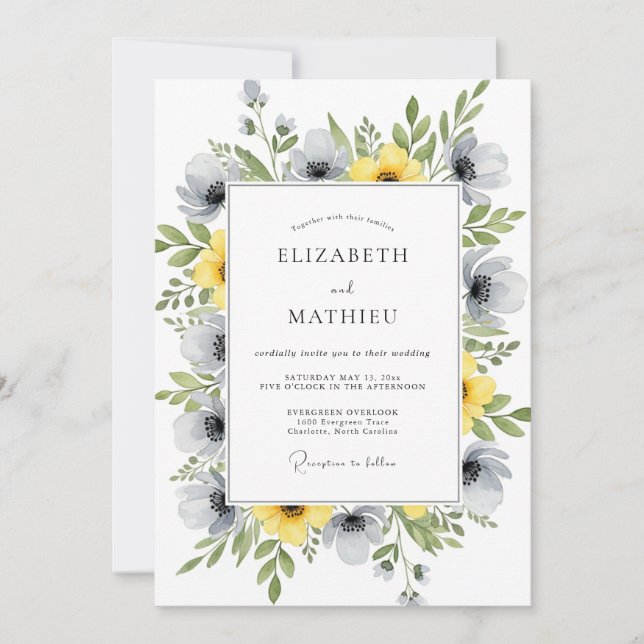 Yellow Gray Vibrant Spring Wedding Invitation (Front)