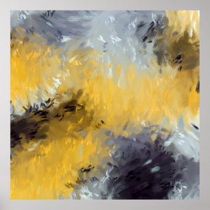 Yellow Gray White Abstract Brushstrokes Poster