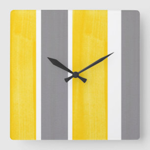 Yellow Gray White Stripe Modern 2 Square Wall Clock