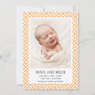 Yellow Greek Key Baby Birth Announcement Photo