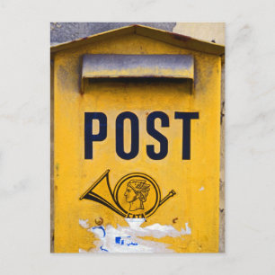 Yellow Greek Postbox Postcard