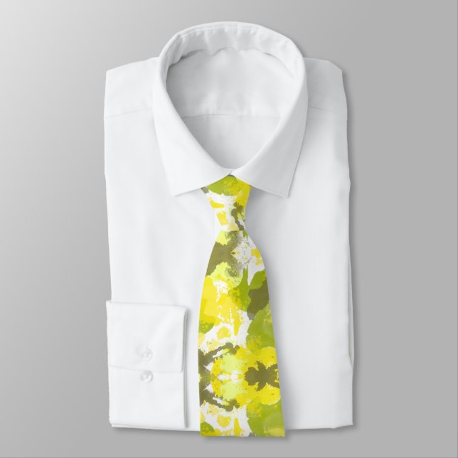 Yellow Green Abstract Artistic Modern Statement Tie (Tied)