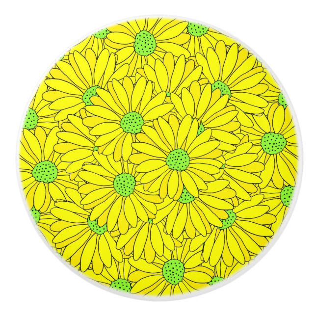 Yellow & Green Abstract Daisy Pattern   Ceramic Knob (Front)