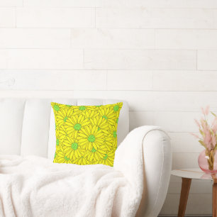 Yellow & Green Abstract Daisy Pattern Cushion