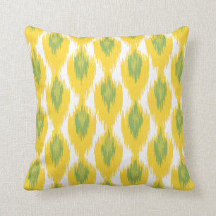 Yellow Green Abstract Tribal Ikat Diamond Pattern Cushion