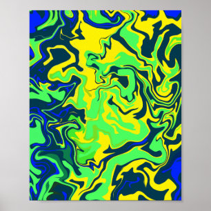 Yellow, Green, and Blue Abstract Fluid Art Poster