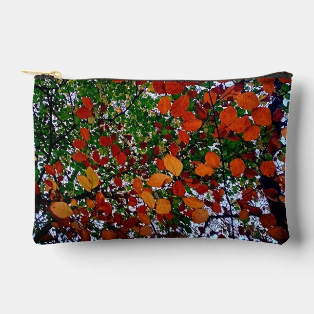 Yellow , green and brown leaves accessory pouch (Front)