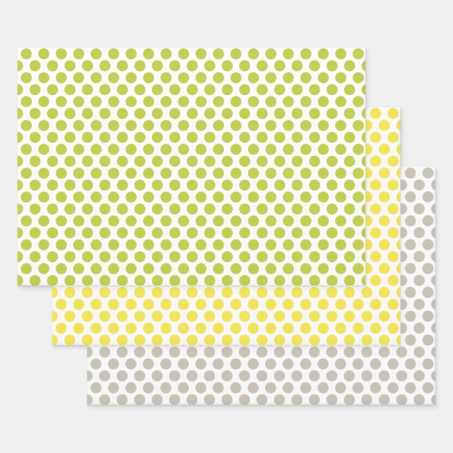 Yellow, Green, and Grey Polka Dots Wrapping Paper Sheet (Set)