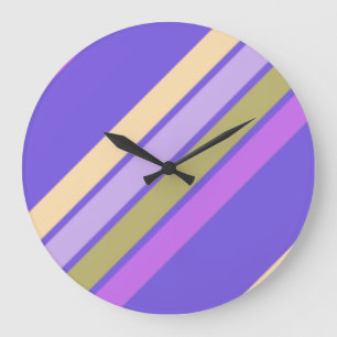 Yellow Green and Shades of Purple Stripes Large Clock