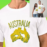 Yellow Green Australia Map with Kangaroos on Light T-Shirt<br><div class="desc">Australia Day T-Shirt - lots of colour t-shirts available.</div>