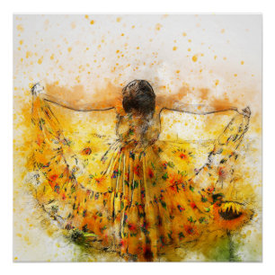 Yellow Green Beauty Watercolor Canvas Print
