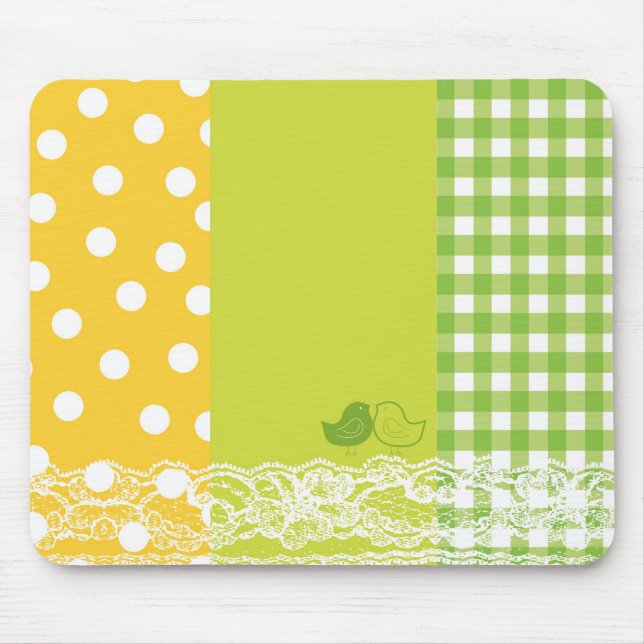 Yellow & Green Birds Scrapbook Lace Mousepad (Front)