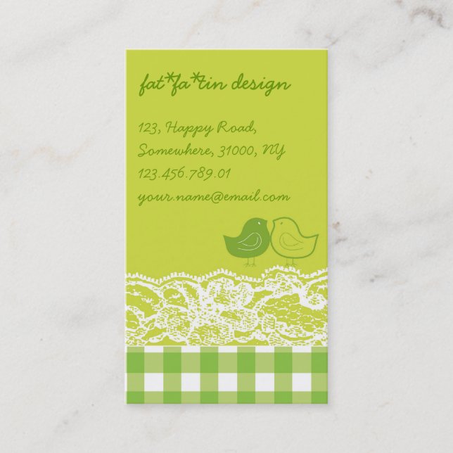 Yellow & Green Birds Scrapbook Lace Profile Card (Front)