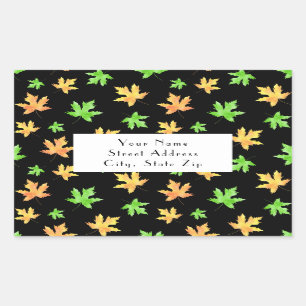 Yellow Green Black Maple Leaf Pattern labels