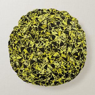 Yellow Green Black Triangle Seamless Pattern Round Cushion
