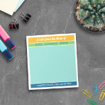 Yellow Green Blue A Note From the Mum of<br><div class="desc">Practical colorblock notepad for back to school with a note from mum of [your children's names] at the top and your name and phone number at the bottom in a combination of a retro script and a timeless sans serif font with colorblocks of yellow, apple green, turquoise, and deep blue...</div>