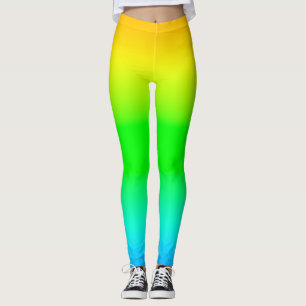 Yellow Green Blue Gradient Vibrant Ombre Athletic Leggings
