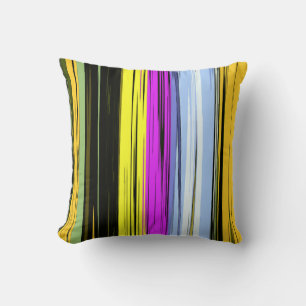 Yellow Green Blue Purple Black Vertical Stripes Cushion